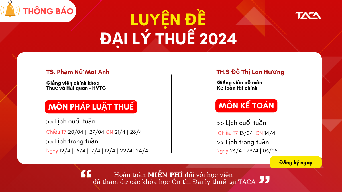 Luyện đề Đại Lý Thuế- Huấn luyện giải đề thi qua các năm