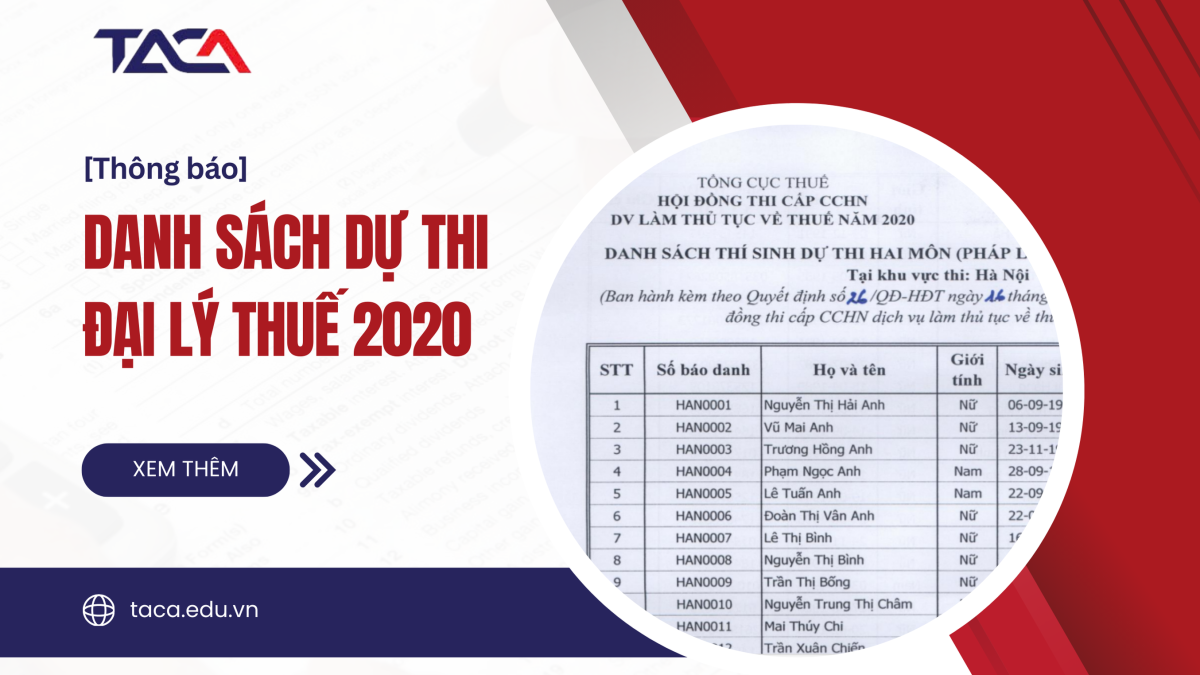 [Thông báo] Danh sách dự thi Đại lý thuế 2020
