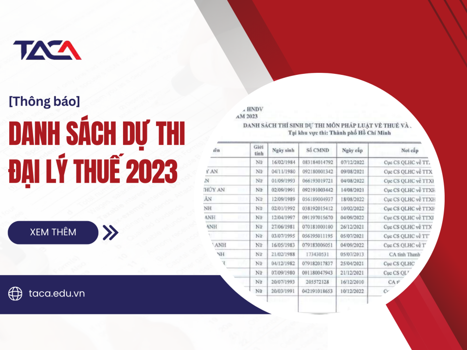 [Thông báo] Danh sách dự thi Đại lý thuế 2023