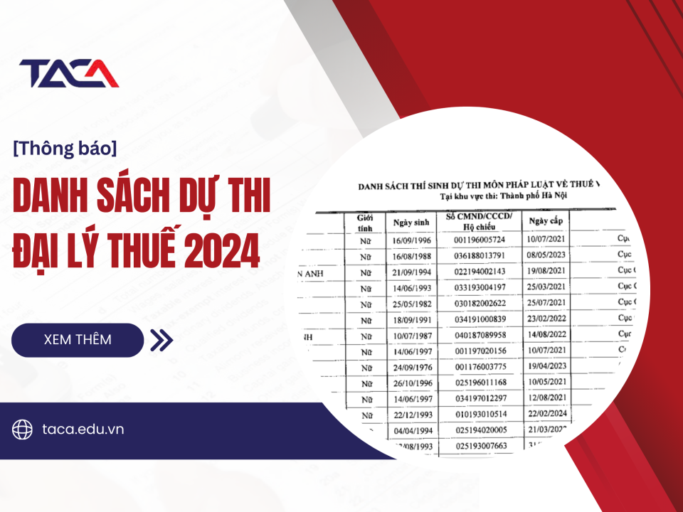 [Thông báo] Danh sách dự thi Đại lý thuế 2024