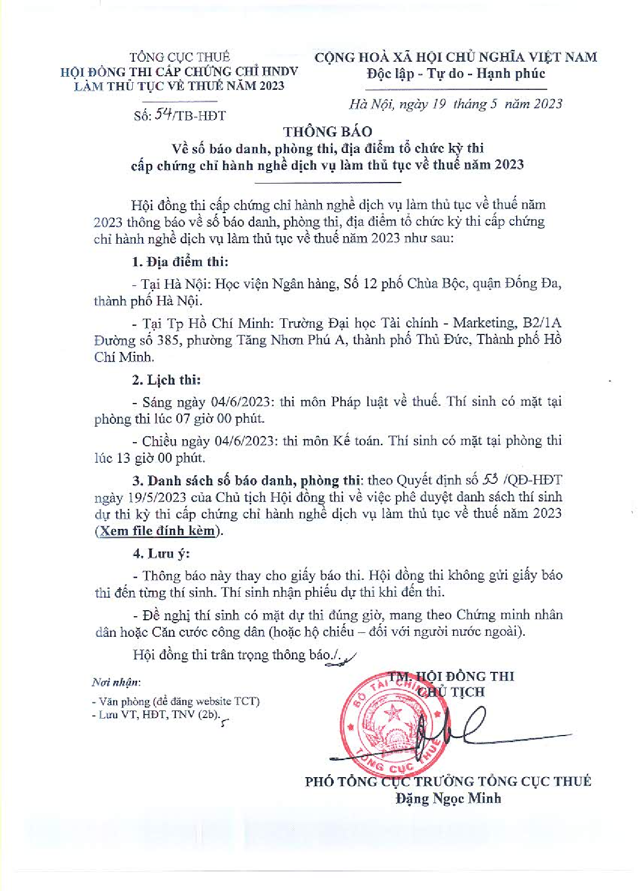 Lịch thi Đại Lý Thuế 2023