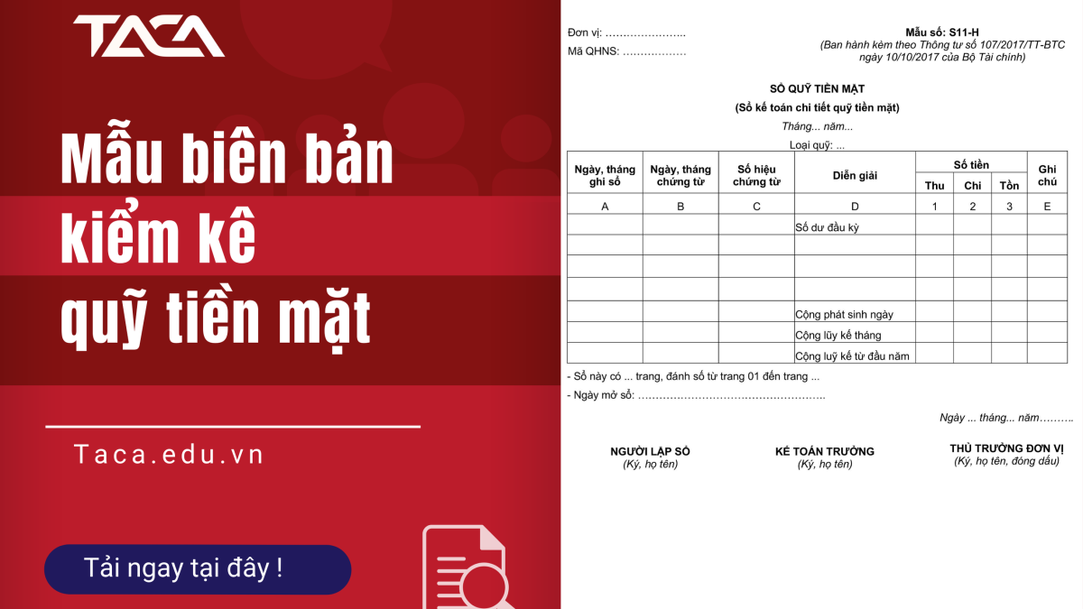mẫu biên bản kiểm kê quỹ tiền mặt