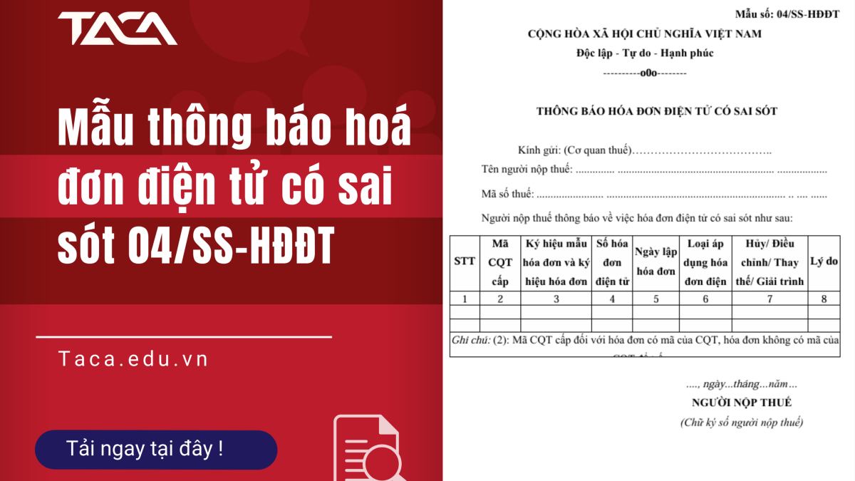 Mẫu thông báo hóa đơn điện tử có sai sót 04/SS-HĐĐT