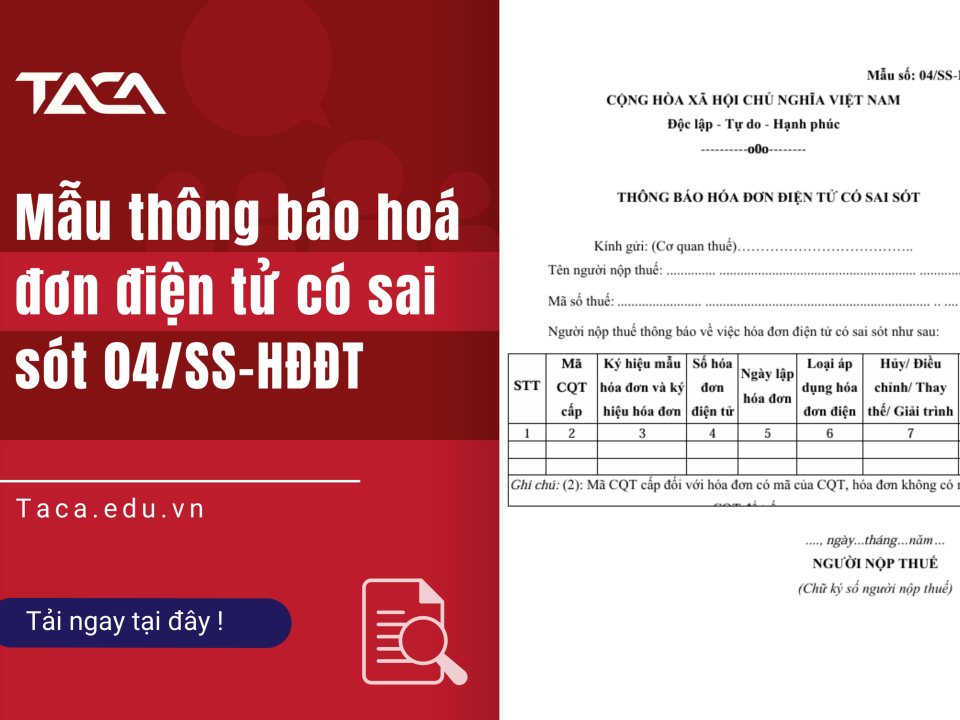 Mẫu thông báo hóa đơn điện tử có sai sót 04/SS-HĐĐT