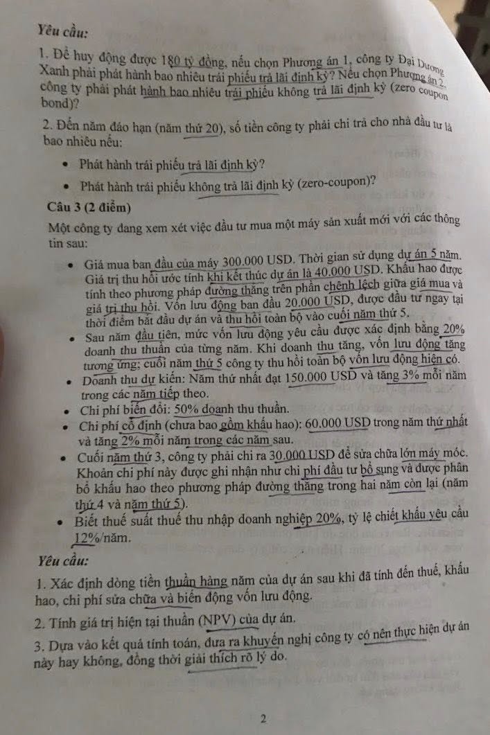 Đề thi CPA 2025 môn Tài chính (Tài chính và quản lý tài chính nâng cao)